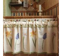 HAvern Valance Kitchen Curtains American Country Style Cafe Curtains, Pure Kitchen Window Curtain Short Curtains, Cotton Velvet Linen Mesh Curtains for Bedroom Bathroom Bistro (Size : WxH