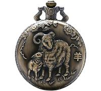 HAvern Vintage Mechanical Pocket Watch Antique Animal Quartz Pocket Watch Necklace Pendant Bronze Chinese Zodiac Commemorative Gifts Old Fashioned Bronze Necklace Fob Chain (Goat)