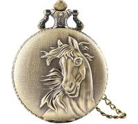 HAvern Vintage Mechanical Pocket Watch Bronze Horse Relief Quartz Pocket Watch Vintage Exquisite Sweater Chain Arabic Numerals Dial Pendant Clock Gifts Men Women