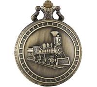 HAvern Vintage Mechanical Pocket Watch Retro Bronze Alloy Locomotive Train Pattern Quartz Pocket Watch Antique Necklace Chain Art Collectibles for Men Women