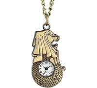 HAvern Vintage Mechanical Pocket Watch Singapore Merlion Pattern Pocket Watch Chain White Dial Arabic Numerals Quartz Slim Pendant Necklace As Collectibles