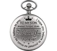 HAvern Vintage Mechanical Pocket Watch Vintage Bronze Quartz Pocket Watch to My Son I Love You Design Arabic Numeral Display Pendant Clock Birthday Gifts Art Collection (Retrogrey)