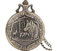 HAvern Vintage Mechanical Pocket Watch with Chain Pocket Watch, Wild Wolf Retro Bronze Men Women Fashion Pendant Awesome Animal Quartz Clock with Necklace Chain Better Gift,Steam (Color :