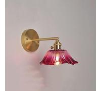 Wall Light Pink Glass Flower Shade Gold Farmhouse Wall Mount Light Vintage Brass Wall Sconce Purple Clear Glass Nordic Modern Hanging Wall Lamp for Living Room Girls Bedroom Bedsid