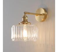 HAvern Wall Sconce, Wall Light Bathroom Light fixtures Glass Wall Mount Light with Clear Stripe Glass Shade Mid Century Modern Sconces Swing arm Wall Lighting Gold Brass Wall Light for Ov