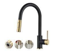 Havin Gold and Black Kitchen Faucet with Pull Down Sprayer, High Arc Stainless Steel Material, with cUPC Ceramic Cartridge,Without Deck Plate,Fit for 1 Hole Kitchen Sink or Laundry Sink