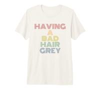 Having A Bad Hair Grey Funny UFO Sci-Fi Pun Premium T-Shirt