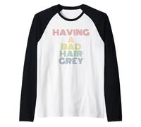 Having A Bad Hair Grey Funny UFO Sci-Fi Pun Raglan Baseball Tee