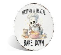 "Having A Mental Bake Down" Rustic Retro Skull Metal Aluminum Sign Wall Decor for Kitchen, Bakery, Coffee Shop, Dining Room - 8x8 Inches Humorous Baking Decor (26005)