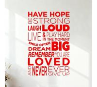Having Hope be Strong Laugh Loud Live and Party Hard. Wall Decals Paster Paper Multiple Size Options 35x53.7cm Red