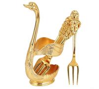 Having Metal Cutlery Holder Kitchen Hollow Spoons 6-piece Set Swan-Style Forks Base Decoration Zinc Alloy Dessert Fruit Serving Utensil Organizer for Dining for Table Stand(B)