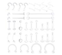 HAVIRI Clear Nose Stud Lip Studs Set of 38PCS, Multiple Sizes Clear Earrings Invisible Nose Studs Belly Bar Lip Bars Helix Cartilage Earrings Piercing Retainers for Travel Holiday Daily wear