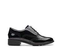 Clarks Havisham Oak Patent Wide Fit Brogue - Black, Black, Size 6, Women Black