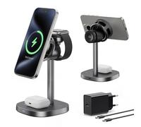 havit 3-in-1 Wireless Charging Station with MagSafe & Qi2 Certification, 15 W Fast Charging Stand with Active Cooling for iPhone 14/15/16, Apple Watch, AirPods, Includes 45 W Power Supply