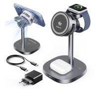 HAVIT Qi2.2 25W MagSafe Charging Station with Active Cooling, 3-in-1 Charging Station Apple Watch and iPhone, Wireless Charger for iPhone 17/16/15 Samsung S26/S25/S24/S23/ZFlip/Fold, Apple Watch