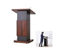 HAVMAK Large Podium Stand Portable, Wood Mobile Host Station Floor Standing Podium with Locking Wheels, Office Lectern Table with Storage Shelf, Hotel Reception Desk(Brown)