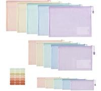 Havnidy Plastic Wallets Set, 15 PCS Zip Pouches, A4+A5+A6 Size Zip Lock Bags Mesh Document Wallet for School, Office, Home & Travel Storage