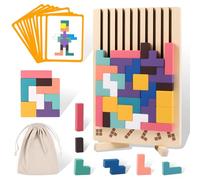 Havnidy Wooden Stacking Puzzle Toy, 3D Montessori Wooden Stacking Puzzles Toy Game, 3D Blocks Game with 10 Cards, Toys for Kids and Adults