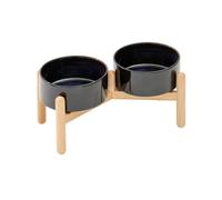 Havniva Ceramic 6.1inch Raised Dog Bowl with Stand for Small and Medium Breed Dog Dish Pet Food and Water Bowl (Double Bowl with Stand - Starry Sky, 28oz)