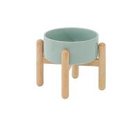 Havniva Ceramic 6.1inch Raised Dog Bowl with Stand for Small and Medium Dog Dish Pet Food and Water Bowl (Single Bowl with Stand - Light Green)