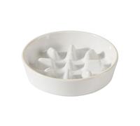 Havniva Ceramic 7.3 inch Dog Bowl Slow Feeder, Slow Pet Food Dish for Medium and Small Dog, Stop Bloat, Preventing Choking(Single Bowl, Reactived Glaze -White)