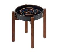 Havniva Ceramic 8.2inch Raised Slow Feeder Dog Bowl Set, Elevated Acacia Wood Stand for Medium and Large Dog, Slow Dish, Stop Bloat(Single Bowl+ Stand, Starry Sky)