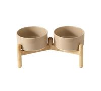 Havniva Ceramic Dog Bowls Elevated, Raised Dog Food Bowl for Small Dogs | 6.1” Elevated Dog Bowls, Non-Slip Wood Stand, Dog Food and Water Bowl Set, Dog Feeding Dish, Large Capacity Pet Water Bowl