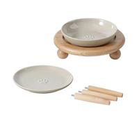 Havniva Raised Ceramic Wide Whisker Friendly Cat Dishes, Food&Water Bowl with 2 Style Stand Adjustable Pet Bowl Set(1Dish+1Shallow Dish+Stand