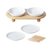 Havniva Raised Ceramics Elevated Cat Bowl, 2 Food and Water Bowls, with 2 Adjustable Stands, Anti-Choking Anti-Fatigue, White