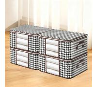 Havnix Clothes Storage Bags Large Capacity 72L 4Pcs, Foldable Closet Organizers with Zipper & Clear Window, Light Brown Houndstooth for Moving Bags Comforters, Bedding & Wardrobe Storage