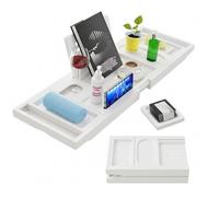 HAVNOR Bamboo Bathtub Caddy Tray Expandable & Foldable Bath Shelf with Book, Tablet & Wine Holder Adjustable Wooden Bath Tray for Relaxing Spa at Home - Fits Most Tub Sizes.