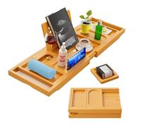 HAVNOR Bamboo Bathtub Caddy Tray Expandable & Foldable Bath Shelf with Book, Tablet & Wine Holder Adjustable Wooden Bath Tray for Relaxing Spa at Home - Fits Most Tub Sizes.