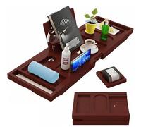 HAVNOR Bamboo Bathtub Caddy Tray Expandable & Foldable Bath Shelf with Book, Tablet & Wine Holder Adjustable Wooden Bath Tray for Relaxing Spa at Home - Fits Most Tub Sizes.