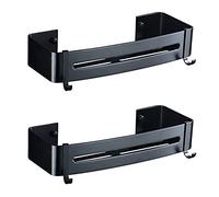 Havon Bathroom Shower Caddy Adhesive Shelf for Shampoo Storage, No Drilling Wall Mounted Shower Basket Organiser, Rustproof Aluminum Set of 2 with 4 Hooks, Black, 32 x 13 cm