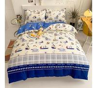 HAVOP 100% Cotton Duvet Cover Single Size Kids Boys Girls Nautical Sailing Boat Bedding Set Navigation Sail Theme Quilt Cover Set All Season Bedding Set, 135×200 cm