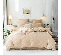 HAVOP Beige Duvet Cover King Size Embossed Stripe Grid Geometric Quilt Cover Set Khaki Soft Microfiber Easy Care All Season Bedding Sets 220×230 cm