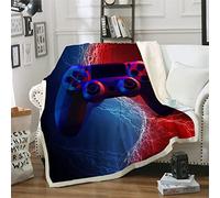 HAVOP Gamer Blanket Throw For Kids Boys Gamepad Gaming Controller Printed Blue Red Blankets Throws Soft Sherpa Fleece Blankets Bed Throws For Kids Adults And Teens