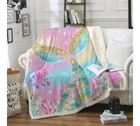HAVOP Mermaid Blanket Throw Kids Girls Sharpa Fleece Blankets Throws Pink Sharkling Glitter Mermaid Tail Sea Animal Print Blanket Room Decor