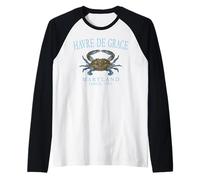 Havre De Grace Maryland Crab Since 1785 Pale Blue Letters Raglan Baseball Tee