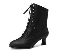 HavueGatue Lace Up Ankle Boots for Women Block Heel Victorian Boots Pointed Toe Booties Side Zipper Black Mark Size 43