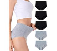 HAVVIS Women's High Waist Knickers Ladies Cotton Briefs Underwear Full Back Coverage Panties Plus Size Multipack (Briefs 03-5 Pack - 3black,2grey, XL)
