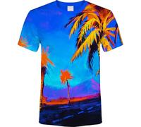 Hawai Palm Trees Paradise Blue Calm Orange Vacation Fluorescent Neon Blacklight Reactive T-Shirt, Size Large