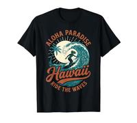 Hawaii Aloha Paradise Ride The Waves Surfing Value Graphic T-Shirt, Men, Black, XL