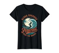 Hawaii Aloha Paradise Ride The Waves Surfing Value Graphic T-Shirt, Women, Black, M