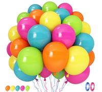 Hawaii Balloons Set, Pack of 60 12 Inch Hot Pink Orange Blue Light Green Yellow Neon Rainbow Latex Balloon for Summer Tropical Flamingo Luau Beach Aloha Baby Shower Birthday Party Decorations Supplies