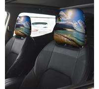 Hawaii Beach Car Seat Headrest Cover 2 PCS, Soft Stretchable Fabric Car Head Rest Protector Dustproof Removable Car Headrest Covers Universal Vehicle Accessories