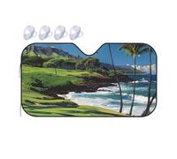 Hawaii Beach Golf Course Print Car Windshield Sun Shade for Car Truck SUVs, Aluminum Foil Auto Front Window Sun Visor Sun Heat Protection Sunshade with 2 holes, S