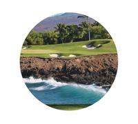 Hawaii Beach Golf Course Printed Coasters Set of 6, Tabletop Protection Leather Coasters for Cup Drinks Coffee Pads Beer Bar Mat Gifts, Round Shape