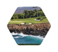 Hawaii Beach Golf Course Printed Coasters Set of 6, Tabletop Protection Leather Coasters for Cup Drinks Coffee Pads Beer Bar Mat Gifts, Hexagon