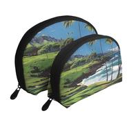 Hawaii Beach Golf Course Printed Makeup Bags 2-Piece Portable Shell Travel Toiletry Bag Cosmetic Organizer Bag for Women